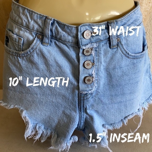 KanCan Cutoff Denim Jean Shorts High Waisted (4) Button Fly Fringe Size W 31”x… - Picture 4 of 9